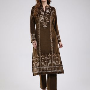Women Green Printed Round Neck Full Sleeve Kurti Set for Winter