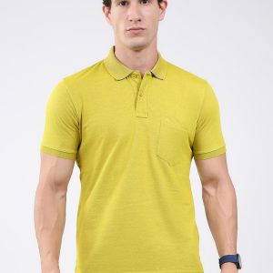 Men Yellow Solid Collar Half Sleeve T-Shirt