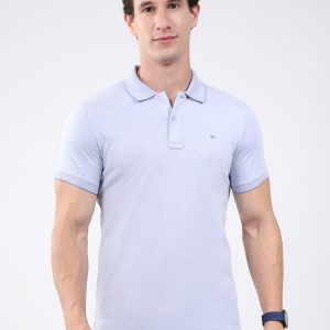 Men Sky Blue Solid Collar Half Sleeve T-Shirt