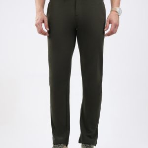 Men Olive Solid Regular Fit Lower