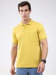 Men Mustard Solid Collar Half Sleeve T-Shirt