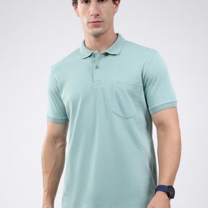 Men Sea Green Solid Collar Half Sleeve T-Shirt