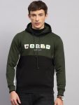 Men Olive Solid Hooded Full Sleeve Sweatshirt