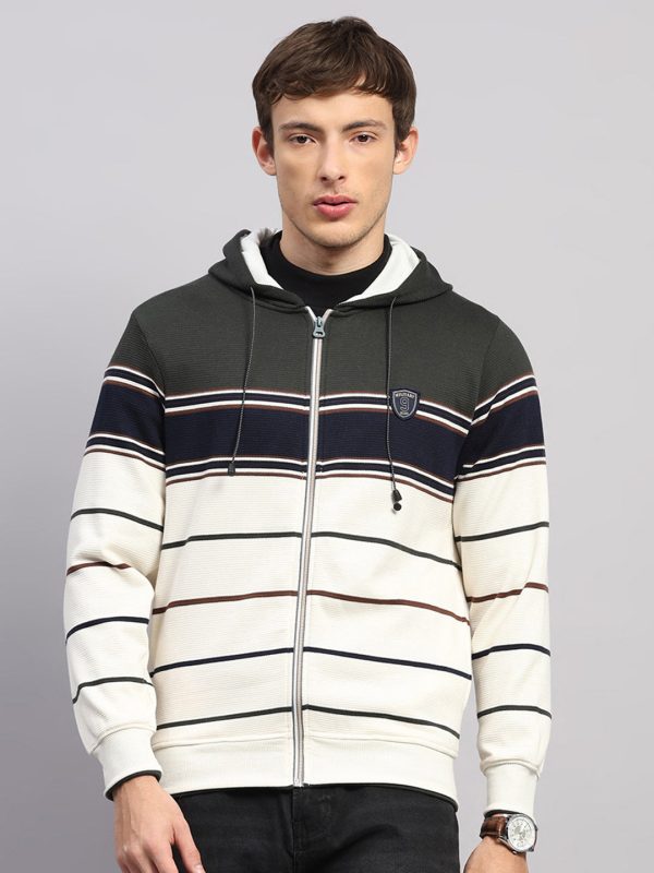 Men Olive Solid Hooded Full Sleeve Sweatshirt