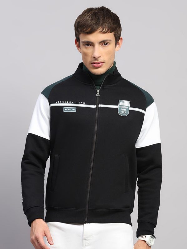 Men Black Printed Collar Full Sleeve Sweatshirt