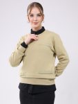 Women Beige Printed Round Neck Full Sleeve Sweatshirt
