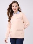 Women Peach Printed Round Neck Full Sleeve Sweatshirt