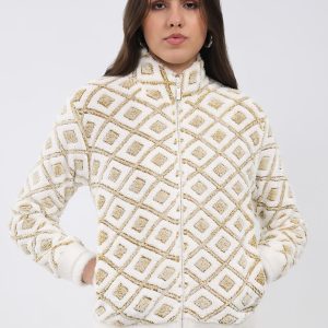 Women Mustard Printed Round Neck Full Sleeve Sweatshirt