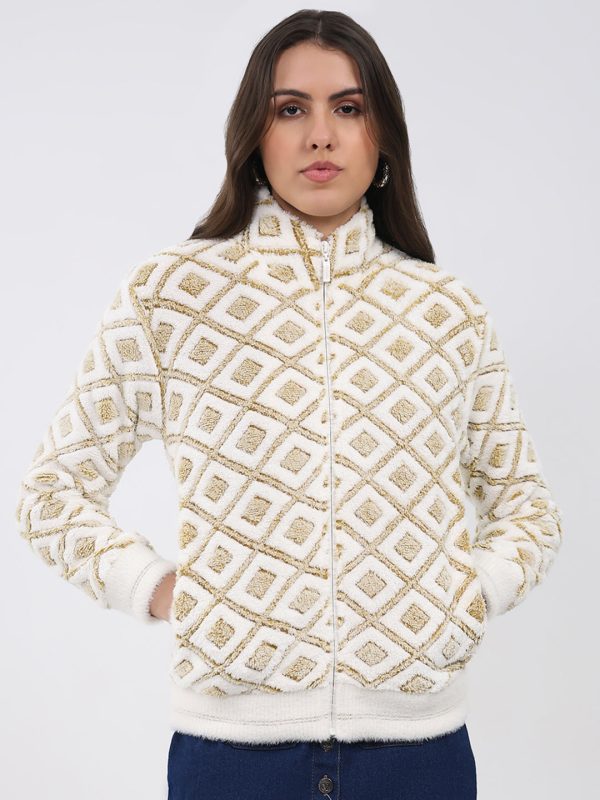 Women Mustard Printed Round Neck Full Sleeve Sweatshirt