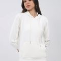 Women White Printed Hooded Full Sleeve Winter Top