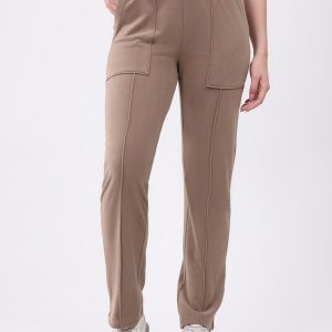 Women Khaki Solid Regular Fit Winter Lower
