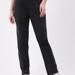 Women Dark Green Solid Regular Fit Winter Lower