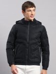Men Navy Blue Solid Hooded Full Sleeve Jacket