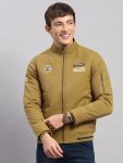 Men Mustard Solid Collar Full Sleeve Jacket