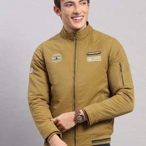 Men Mustard Solid Collar Full Sleeve Jacket