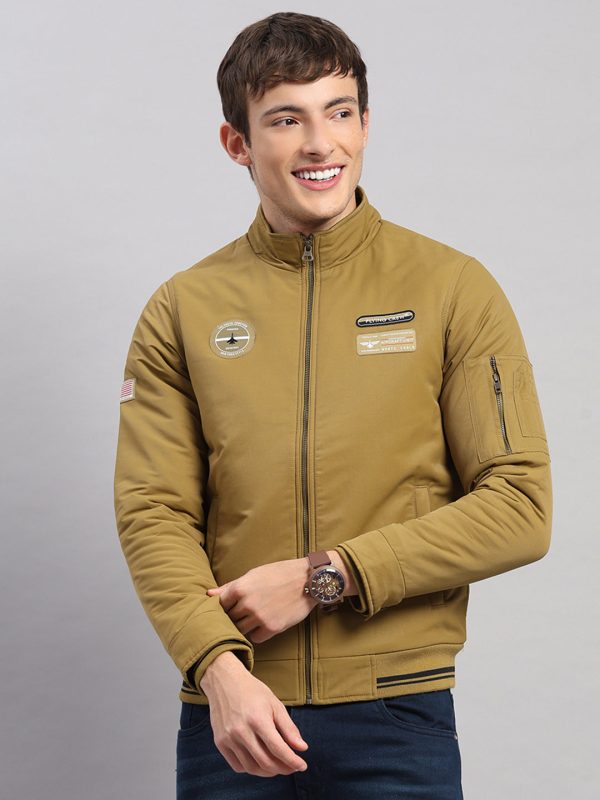 Men Mustard Solid Collar Full Sleeve Jacket