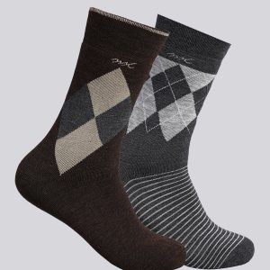 Men Wool blend Check Calf Length Socks (Pack of 2)