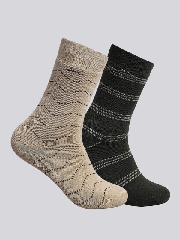 Men Wool blend Stripe Calf Length Socks (Pack of 2)