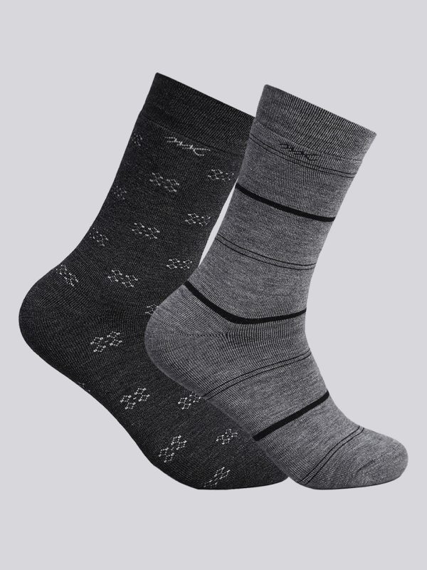 Men Wool blend Self Design Calf Length Socks (Pack of 2)